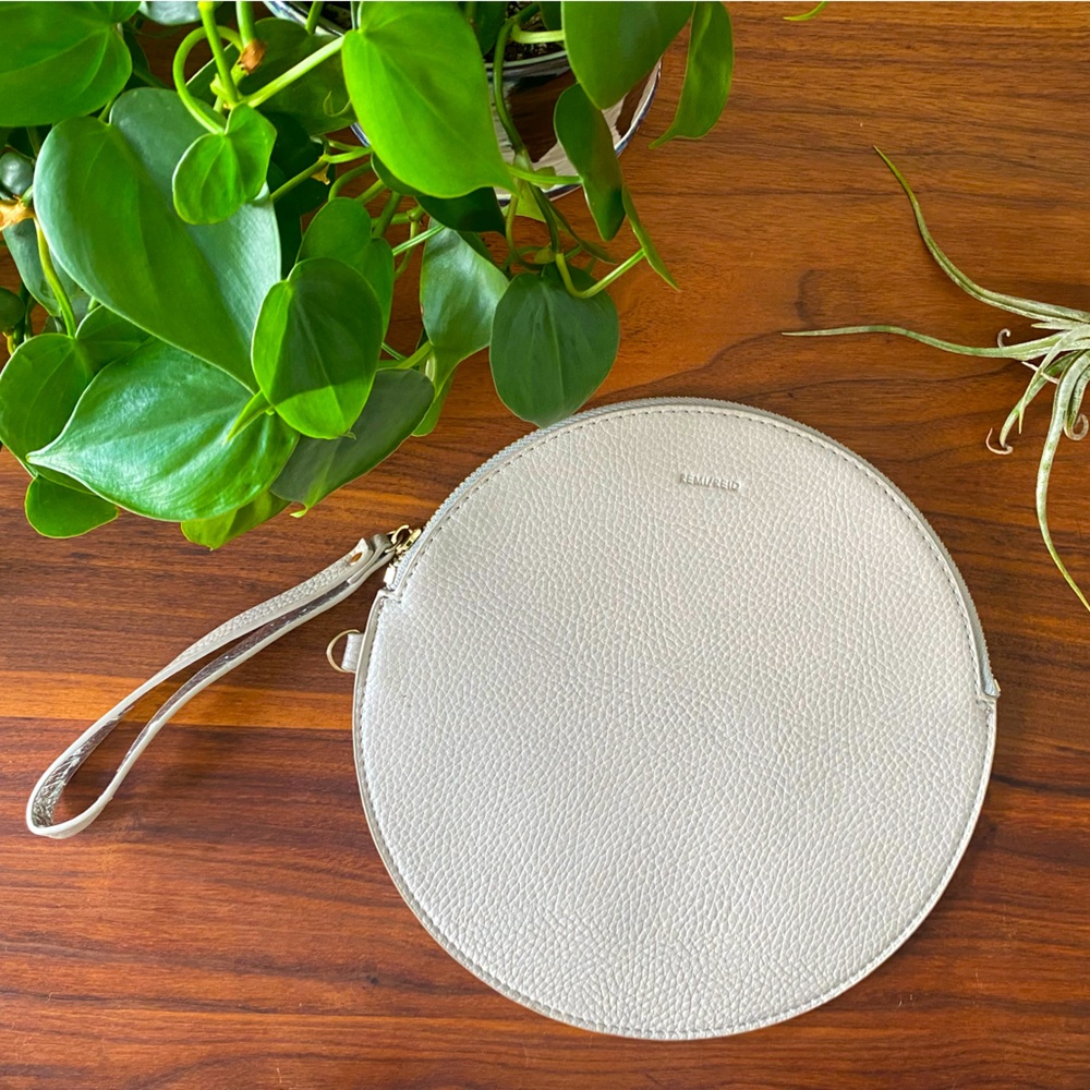 Remi/Reid Anthropologie Vegan Leather Wristlet Cream/Gray/Greige Clutch